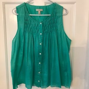 J Crew green cotton smocked sleeveless top